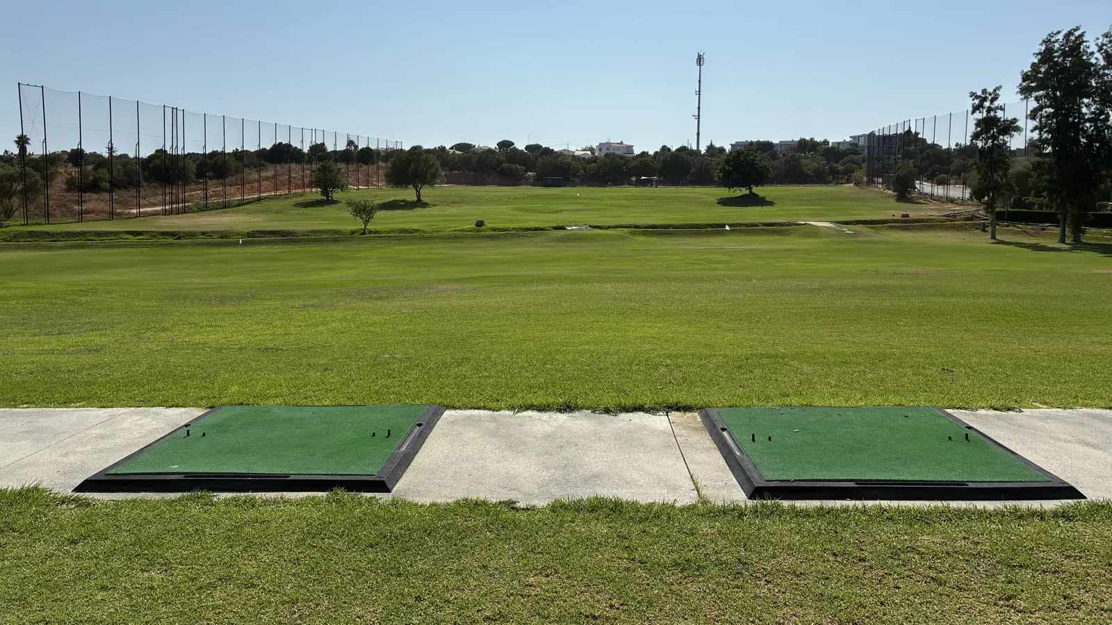 Practice tee mats at the Balaia golf driving range